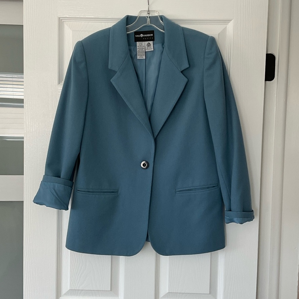 Sag Harbor Petite Powder Blue Wool Blazer medium fit